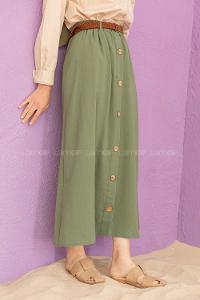 Modalamelif Hasır Kemerli Düğmeli Etek Çağla Yeşili