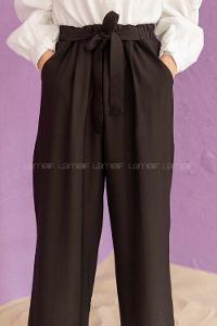 Modalamelif Önü Kuşaklı Salaş Pantolon Siyah