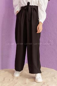 Modalamelif Önü Kuşaklı Salaş Pantolon Siyah