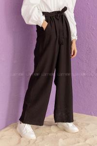 Modalamelif Önü Kuşaklı Salaş Pantolon Siyah
