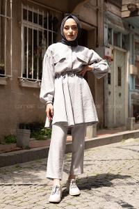 Modalamelif Bel Bağlamalı İkili Takım Gri