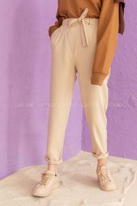 Modalamelif Beli Lastikli Havuç Pantolon Taş Rengi