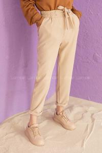 Modalamelif Beli Lastikli Havuç Pantolon Taş Rengi