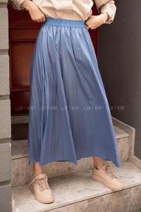 Modalamelif Deri Görünümlü Laklı Etek Mavi