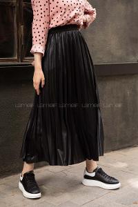 Modalamelif Deri Görünümlü Laklı Etek Siyah