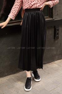 Modalamelif Deri Görünümlü Laklı Etek Siyah