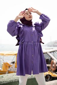 Modalamelif Gömlek Yaka Fırfırlı Tunik Mor