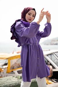 Modalamelif Gömlek Yaka Fırfırlı Tunik Mor