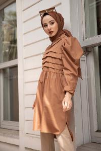 Modalamelif Gömlek Yaka Pileli Tunik Camel