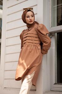 Modalamelif Gömlek Yaka Pileli Tunik Camel