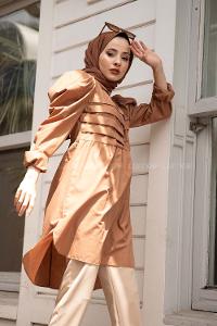 Modalamelif Gömlek Yaka Pileli Tunik Camel