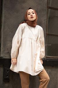 Modalamelif Hakim Yaka Fırfırlı Tunik Krem