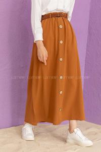 Modalamelif Hasır Kemerli Düğmeli Etek Kahverengi