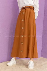 Modalamelif Hasır Kemerli Düğmeli Etek Kahverengi