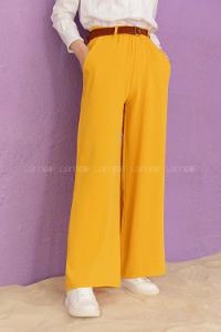 Modalamelif Kemerli Salaş Pantolon Hardal Sarısı