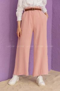 Modalamelif Kemerli Salaş Pantolon Pudra