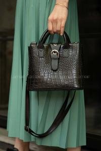 Modalamelif Andora Damarlı Deri Kol Çantası  Siyah