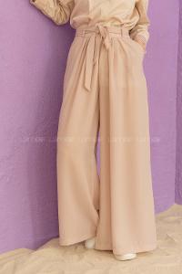 Modalamelif Kuşaklı Salaş Pantolon Taş Rengi