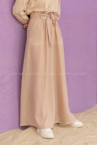 Modalamelif Kuşaklı Salaş Pantolon Taş Rengi