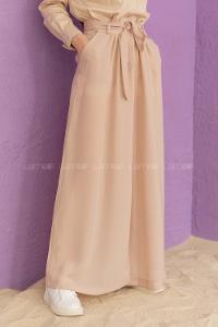 Modalamelif Kuşaklı Salaş Pantolon Taş Rengi