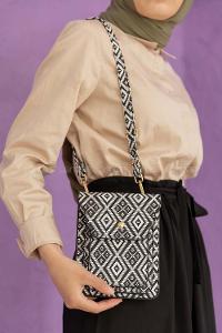 Modalamelif  Messenger Kilim Desen Çanta Beyaz