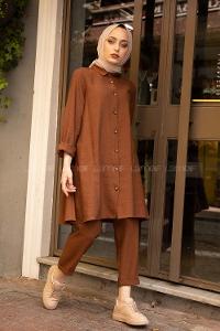 Modalamelif Önü Düğmeli İkili Takım Acı Kahve