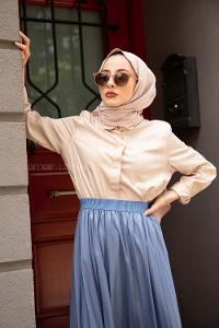 Modalamelif Önü Gizli Düğmeli Gömlek Krem