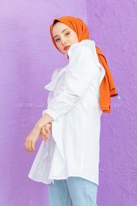 Modalamelif Önü Pileli Gömlek Beyaz