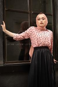 Modalamelif Puantiyeli Gömlek Pudra