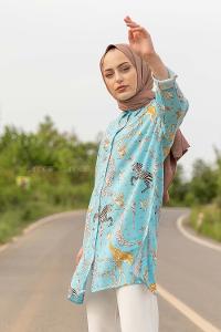 Modalamelif Animal Desen Gömlek Gömlek Bebe Mavisi