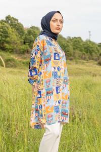 Modalamelif Good Baskılı Gömlek Mavi