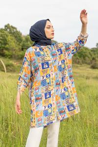 Modalamelif Good Baskılı Gömlek Mavi