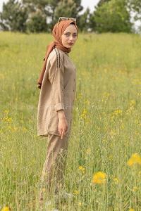 Modalamelif Hasır Şeritli İkili Takım Vizonrengi