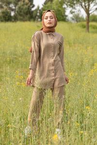 Modalamelif Hasır Şeritli İkili Takım Vizonrengi