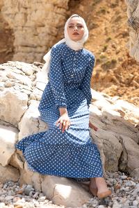 Modalamelif Puantiye Desenli  Elbise Mavi