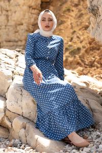 Modalamelif Puantiye Desenli  Elbise Mavi