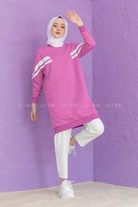 Modalamelif Şeritli Sweatshirt Fuşya
