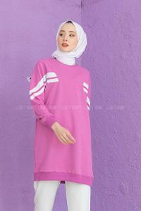 Modalamelif Şeritli Sweatshirt Fuşya