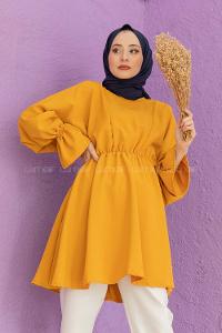 Modalamelif Balon Kol Ayrobin Tunik  Hardal Sarısı