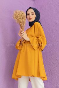 Modalamelif Balon Kol Ayrobin Tunik  Hardal Sarısı