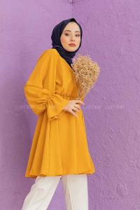 Modalamelif Balon Kol Ayrobin Tunik  Hardal Sarısı