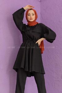 Modalamelif Bel Bağlamalı İkili Takım Siyah