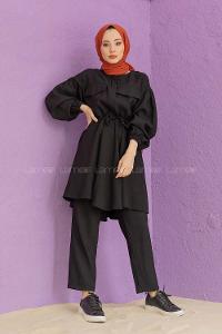 Modalamelif Bel Bağlamalı İkili Takım Siyah