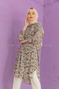 Modalamelif Çiçek Desenli Gömlek Bej