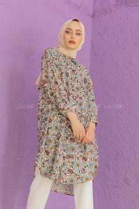 Modalamelif Çiçek Desenli Gömlek Bej