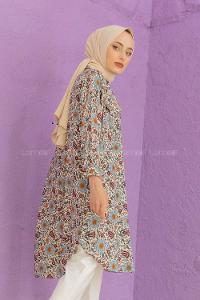 Modalamelif Çiçek Desenli Gömlek Bej