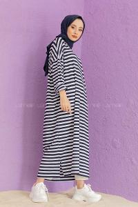 Modalamelif Çizgili Uzun Tunik Beyaz Siyah