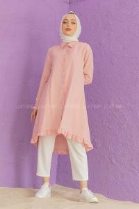 Modalamelif Eteği Fırfırlı Mevlana Tunik Pudra