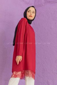 Modalamelif Etek Ucu Dantelli Tunik Bordo