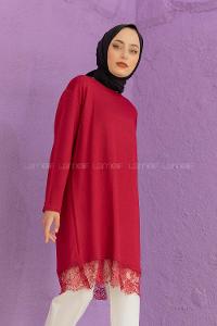 Modalamelif Etek Ucu Dantelli Tunik Bordo
